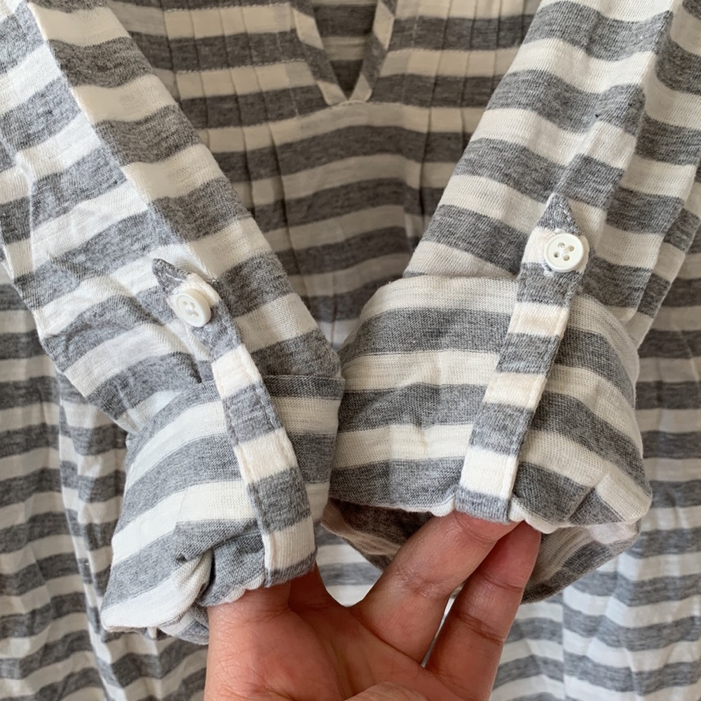 NWT LOFT 100% Cotton Stripe Deep V-Neck Long Sleeves Tunic Top Size Large - Picture 5 of 12